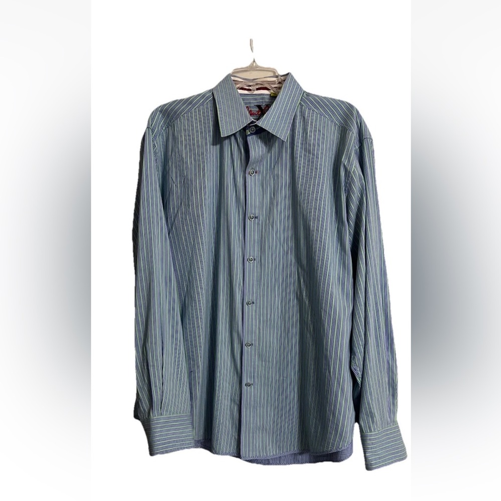 Robert Graham X Collection Shirt Men XXL Button Up Blue Stripe Knowledge Wisdom